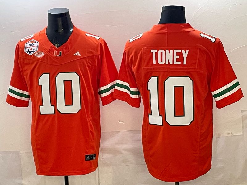 Men 2026 Miami Hurricanes #10 Toney Orange 3th generations Limited NCAA Jersey 052->ncaa teams->NCAA Jersey